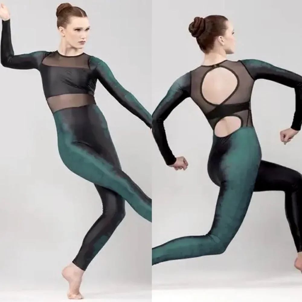 WEISSMAN Elite Dance Costume unitard jumpsuit teal blue Nightlight 14919 XSA LC